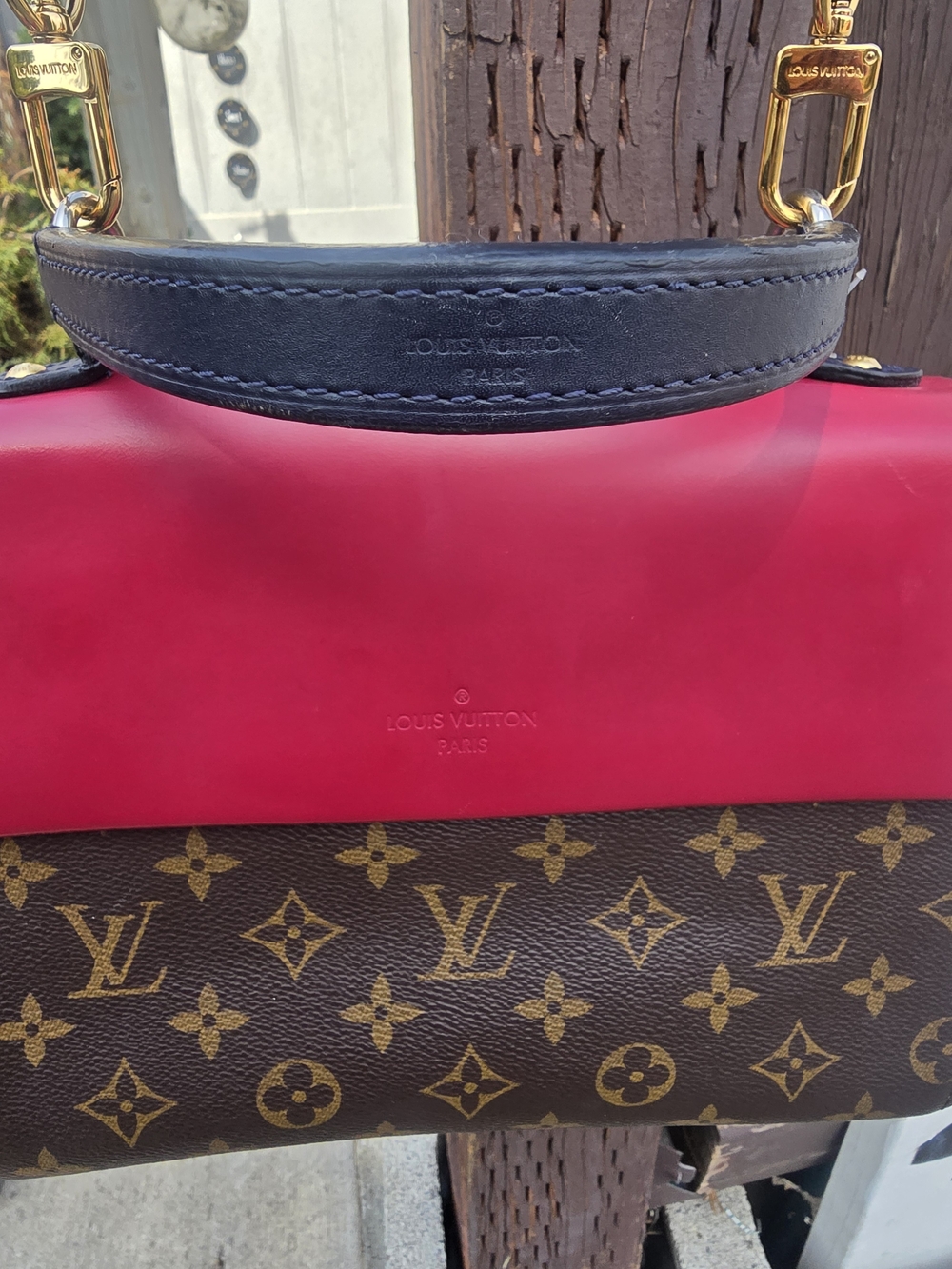 Louis Vuitton Two-Tone Monogram Top Handle Bag in Red and Brown - Picture 4 of 7